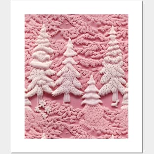 Funny Pink Chrismas Trees Knitted Pattern Posters and Art